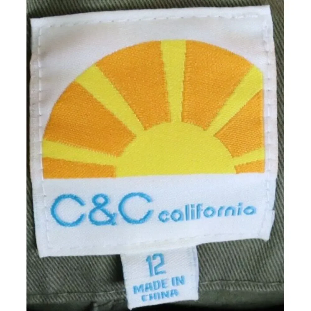 C&C California Jacket Girls Sz 12 Dark Green 100% Cotton Pockets Full Zip Hooded